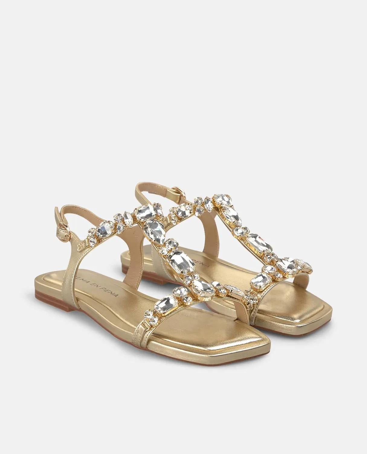 Alma en Pena V268415 sandales dorées cuir plat strass