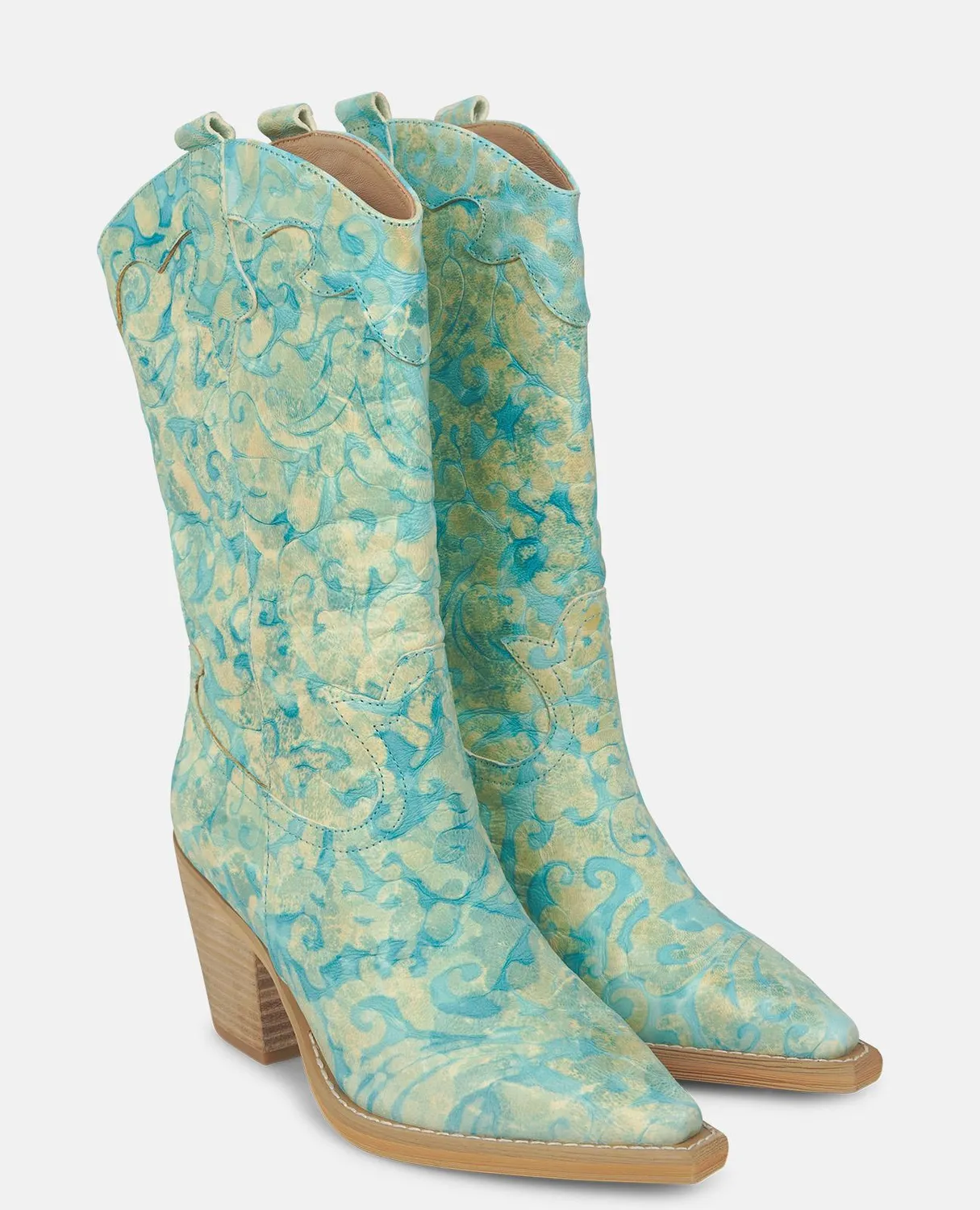 Alma en Pena V250131 bottes cuir bleu talon 8 cm