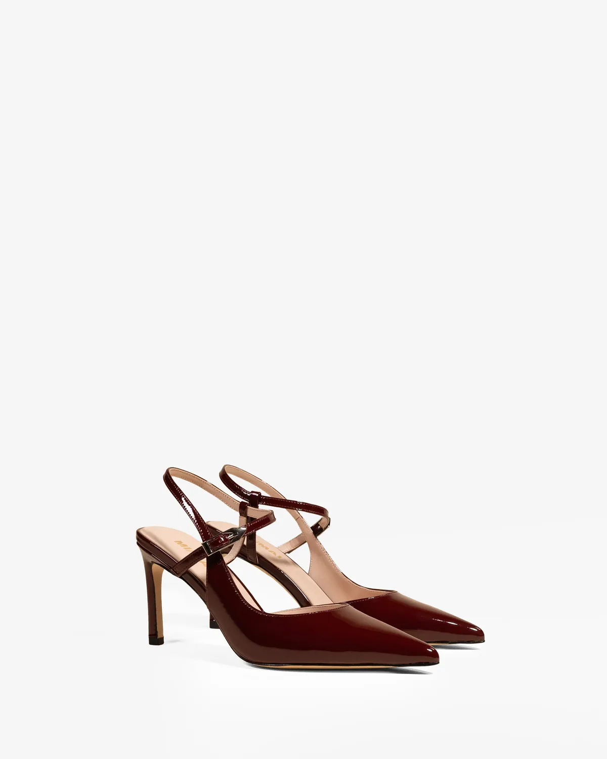 Mi/Mai Emy Burgundy Patent escarpins verni bordeaux bride