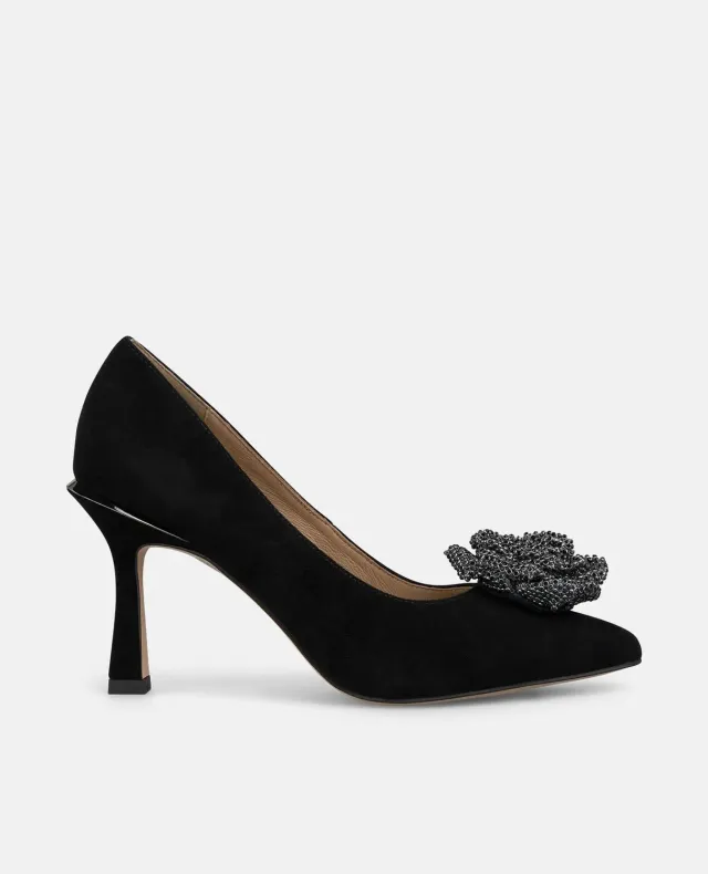 Alma en Pena I250400 escarpin cuir noir fleur 9 cm