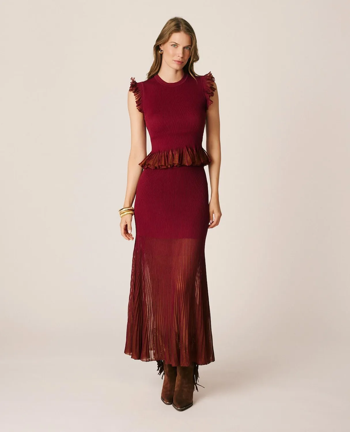 Alma en Pena I25CL0601 Top Volants Bordeaux Metallise Viscose