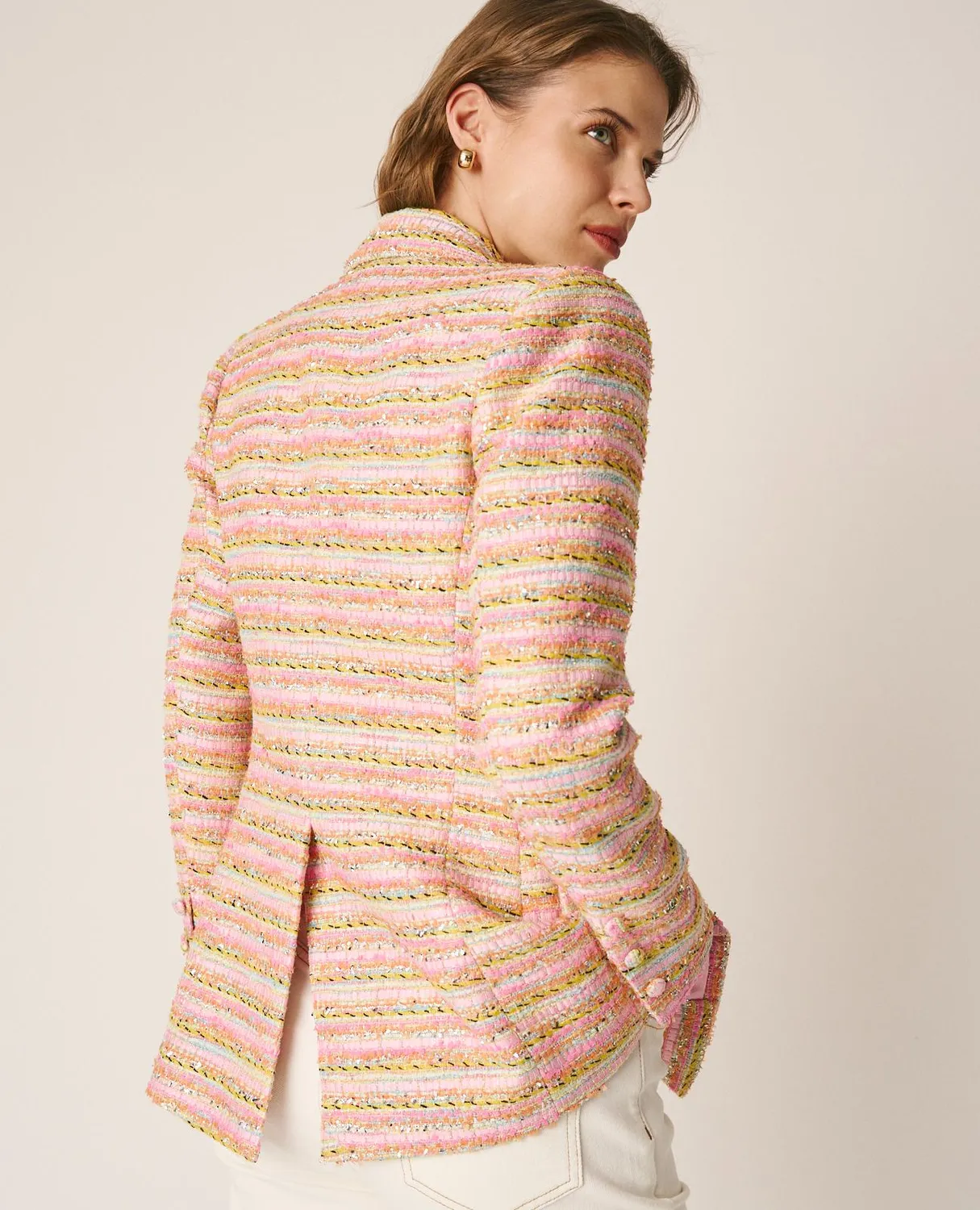 Alma en Pena V26CL1004 blazer rayé tweed cintré