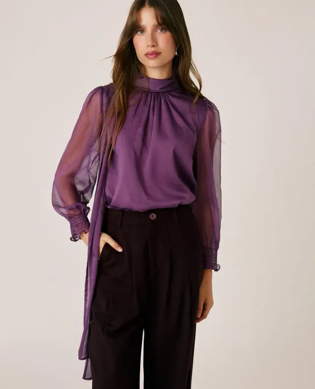 Alma en Pena I26CL0515 blouse lavande gaze nouée