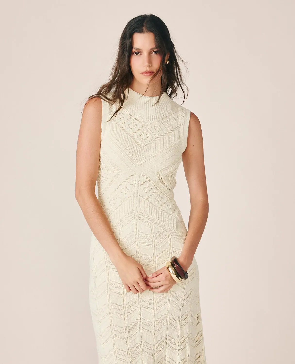 Alma en Pena I26CL0200 robe maxi blanche coton ajouré