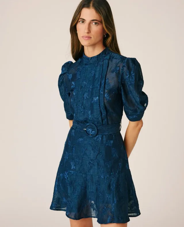 Alma en Pena I26CL0106 robe courte bleu jacquard floral
