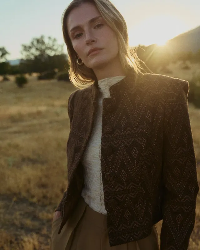 Alma en Pena I26CL1108 veste jacquard kaki géométrique