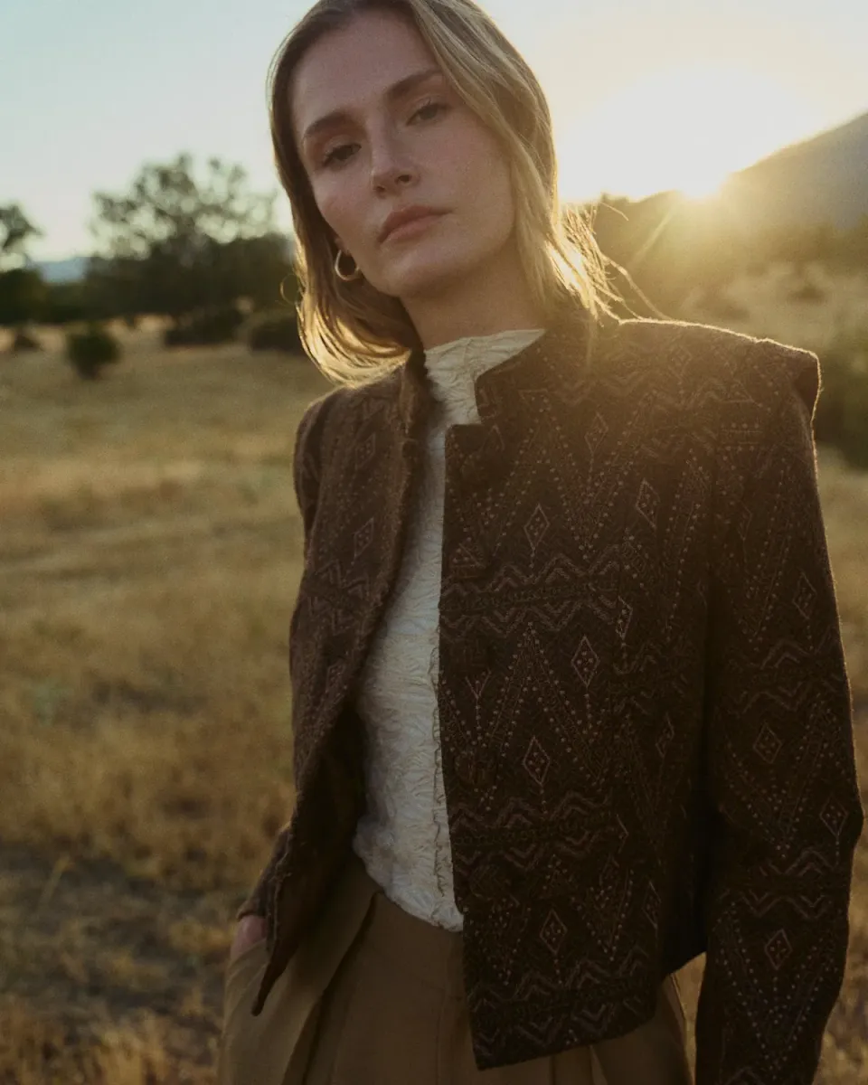 Alma en Pena I26CL1108 veste jacquard kaki géométrique