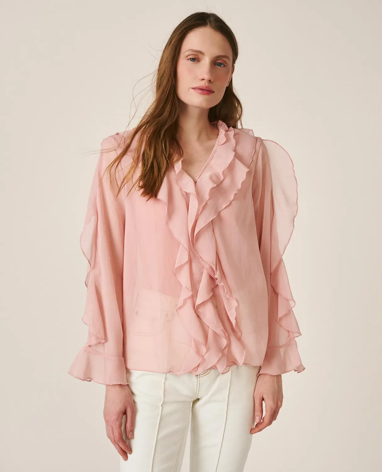 Alma en Pena V26CL0517 blouse rose volants polyester