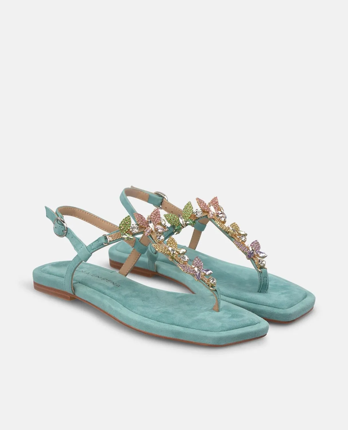 Alma en Pena V268414 sandales plates jade strass cuir