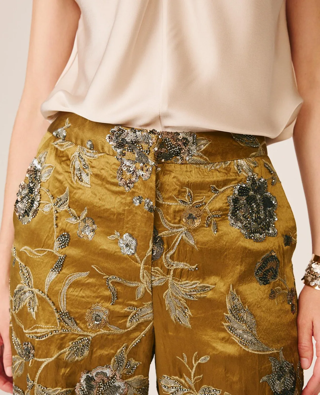 Alma en Pena V26CL1616 pantalon fleurs kaki taille S taille haute