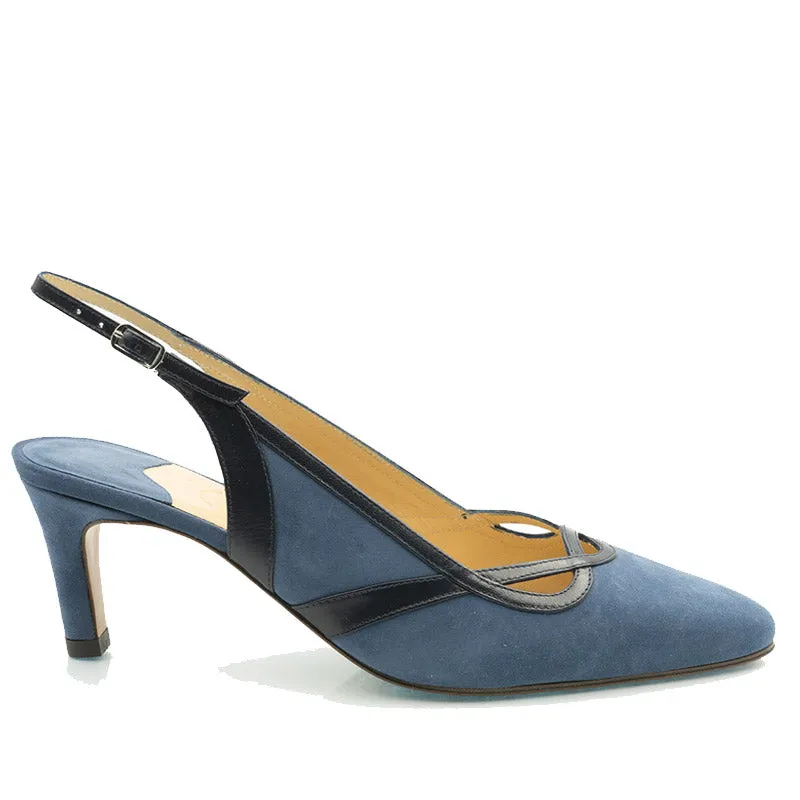 Bégum Paris Quiberon slingback bleu acier velours 5,5 cm