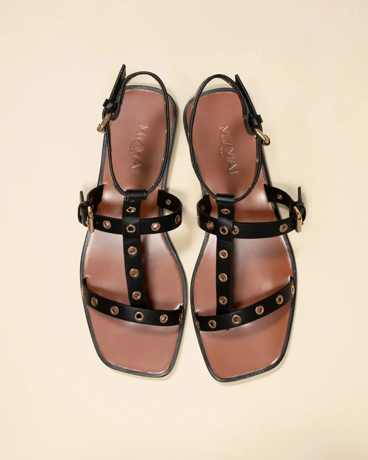 Mi/Mai Bonnie Black nu-pieds noir spartiate confort