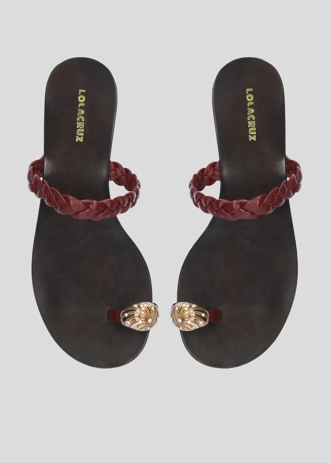Lola Cruz Mona sandales plates bordeaux cuir