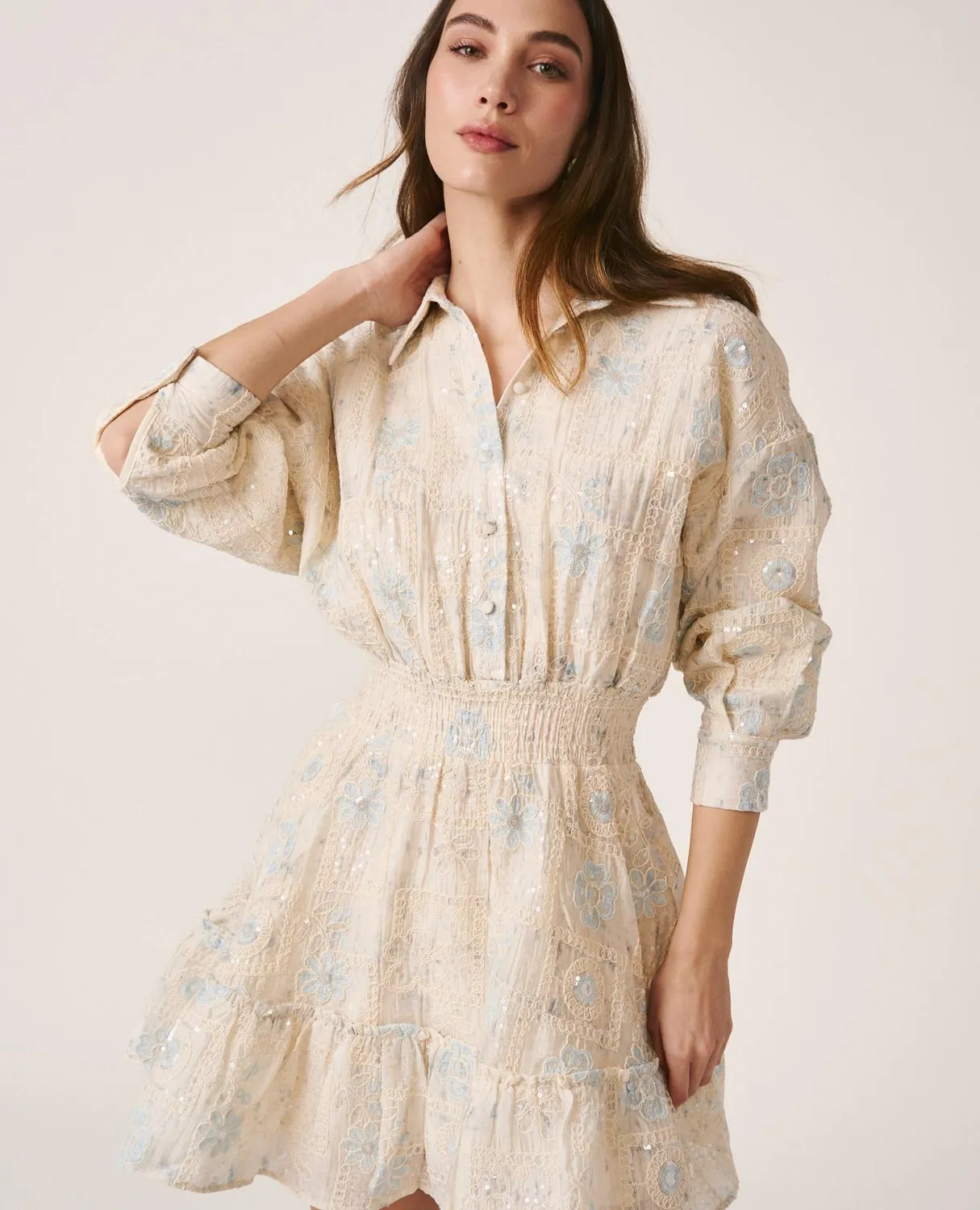 Alma en Pena V26CL0110 robe mini beige sequins coton