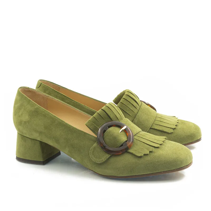 Bégum Paris Torino mocassins vert mousse franges 4 cm