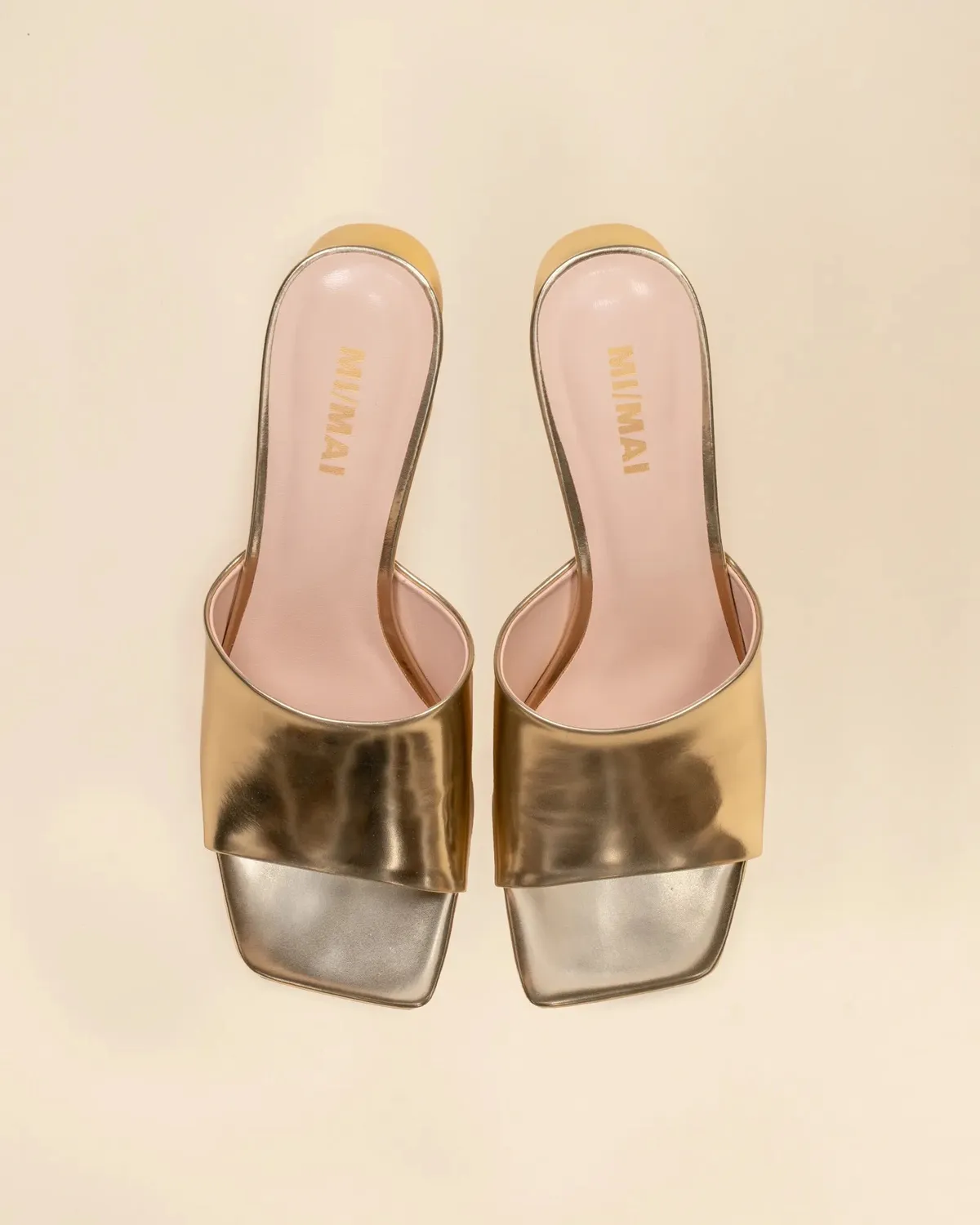 Mi/Mai Gemma Low Gold mules cuir doré talon 5cm
