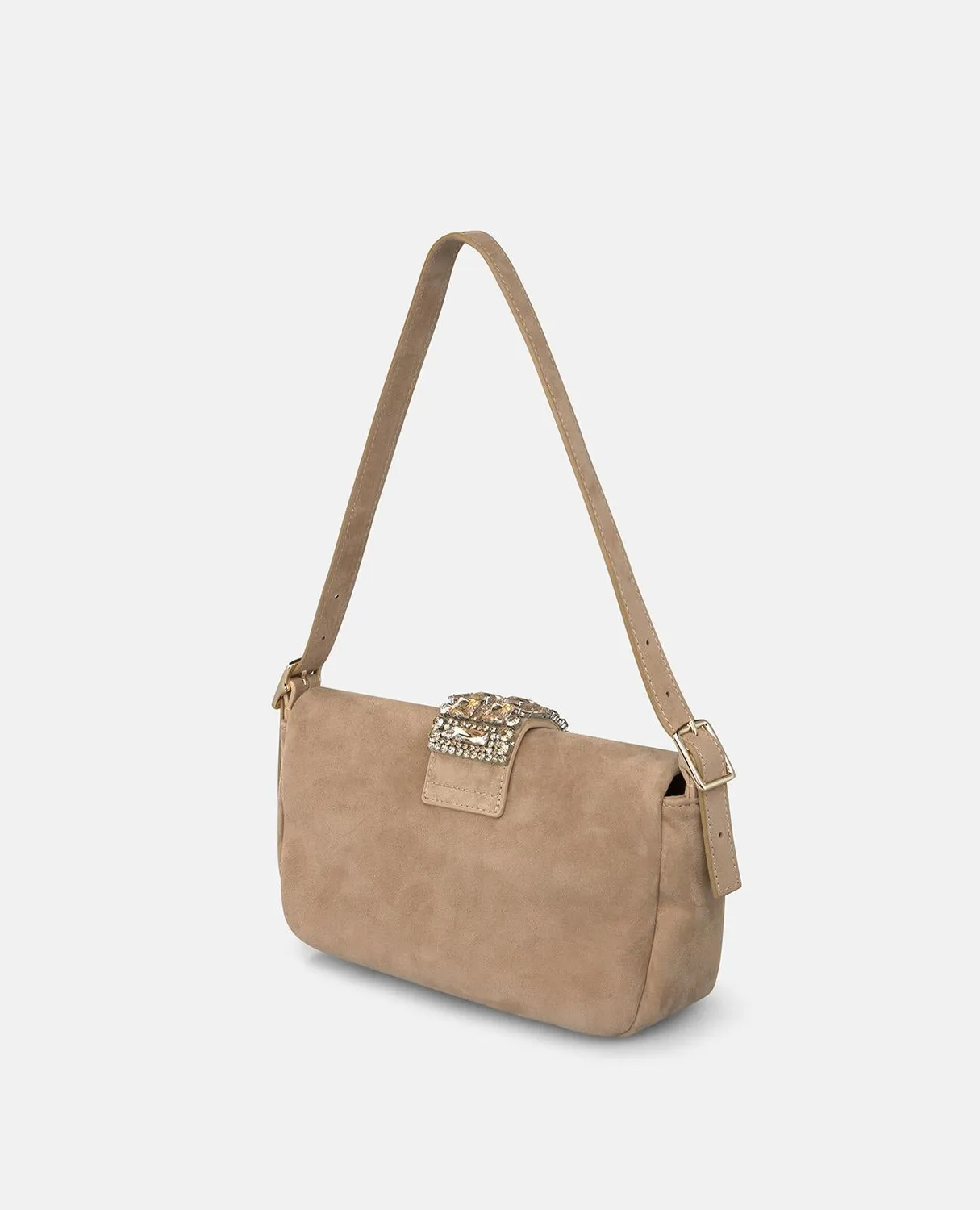 Alma en Pena BG115 Suede sac épaule cuir beige strass