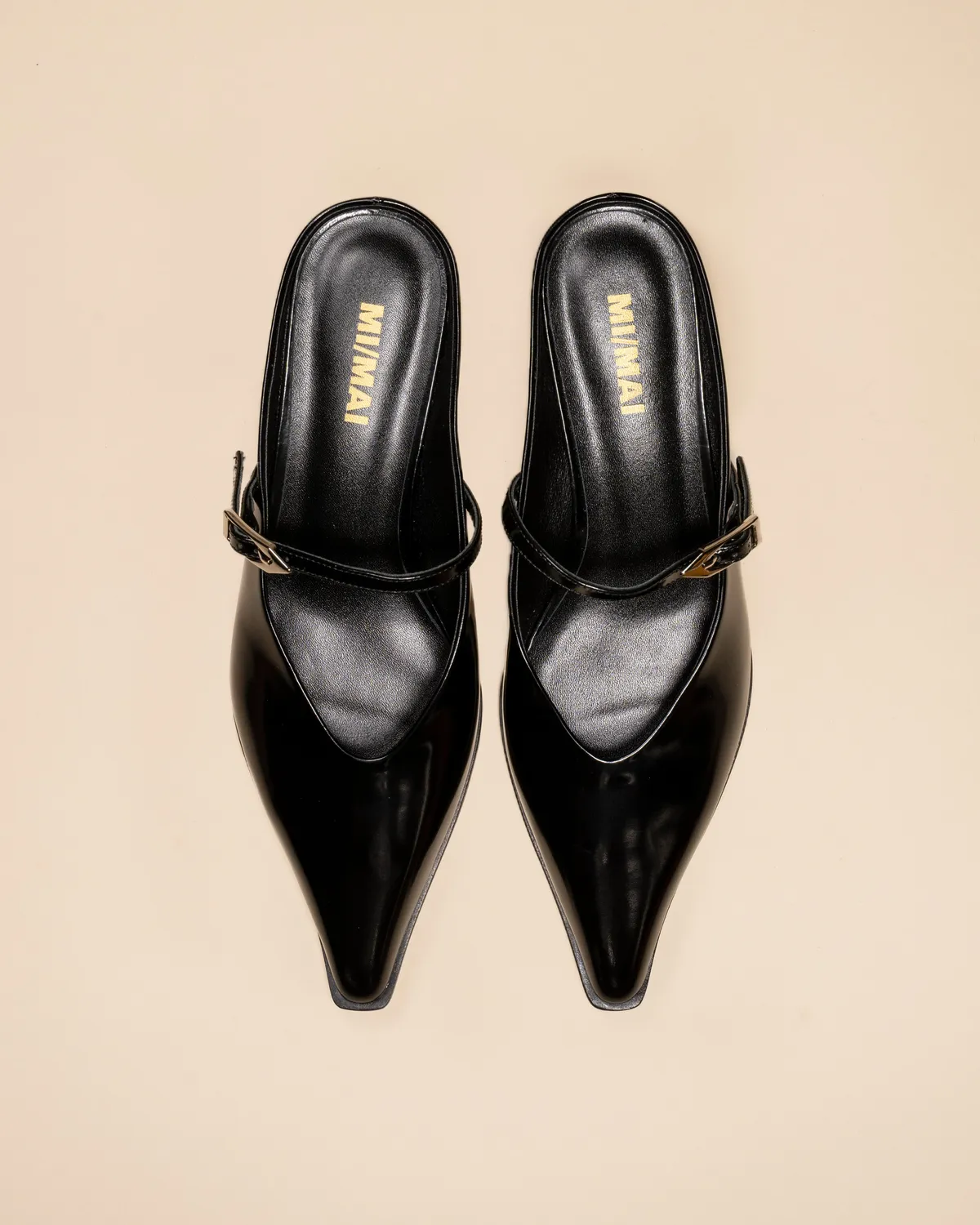 Mi/Mai Suzanne Black mules cuir noir talon 4 cm