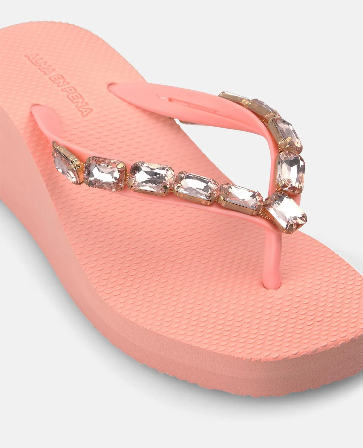 Alma en Pena V269013 tongs plateforme corail strass