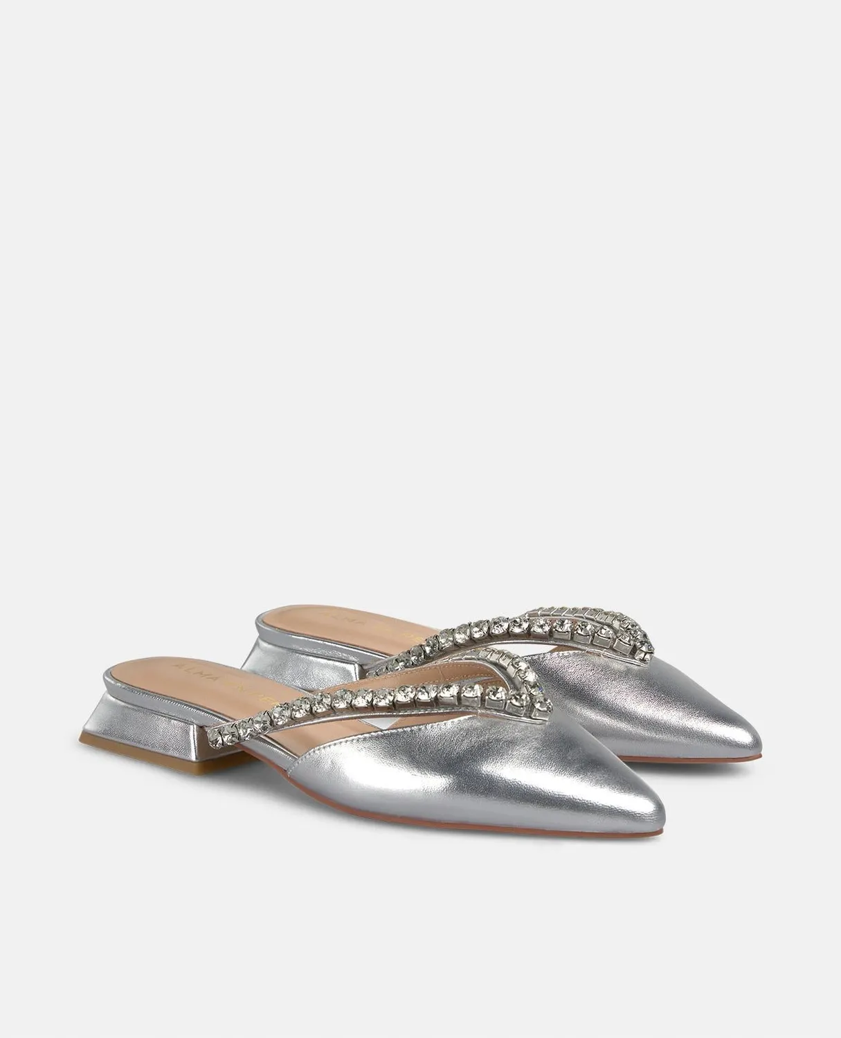 Alma en Pena V250485 mules cuir argent strass 2 cm
