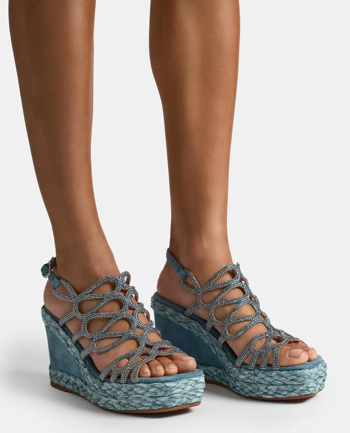 Alma en Pena V240986 sandales jeans cuir compensées strass