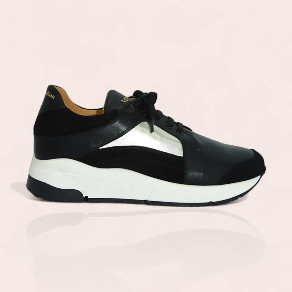 Karine Arabian Emma sneaker noir argent cuir 25 mm