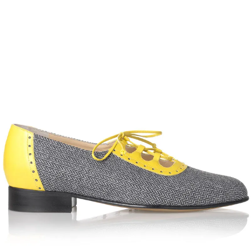 Bégum Paris Loch Ness derbys jaune tweed cuir