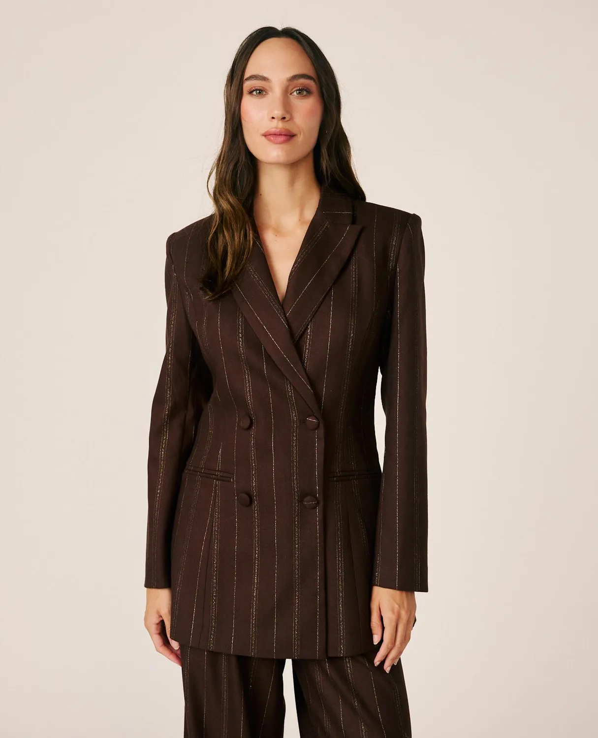 Alma en Pena I26CL1003 blazer rayé marron croisé laine