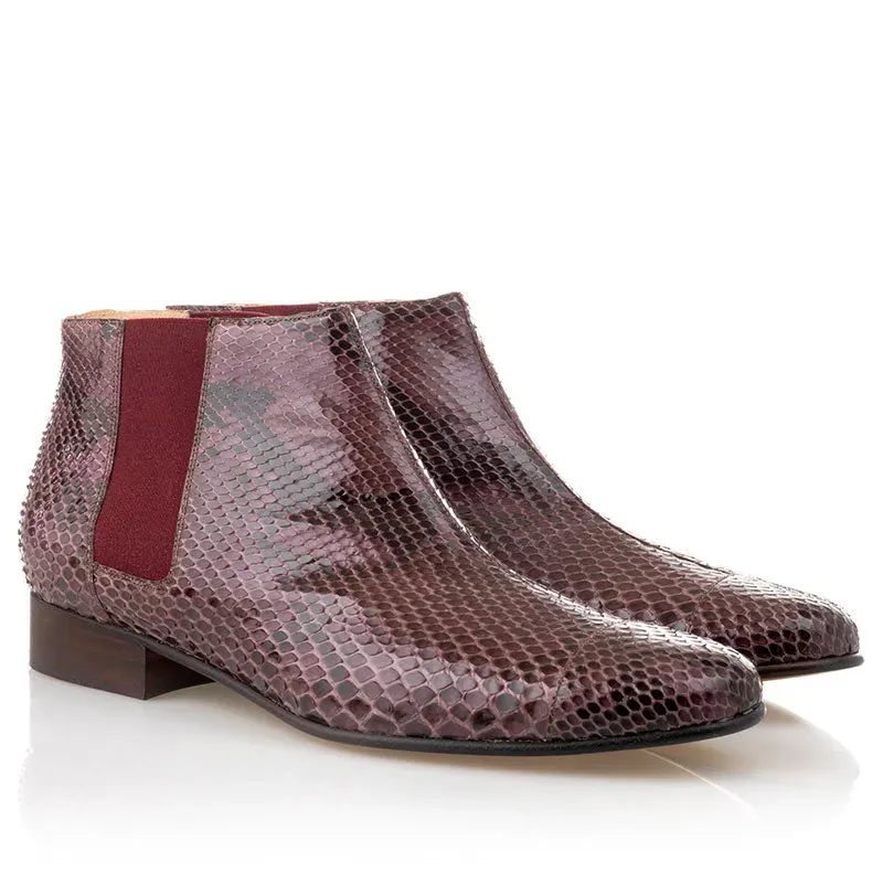 Bégum Paris Lucrèce boots python bordeaux talon 2 cm