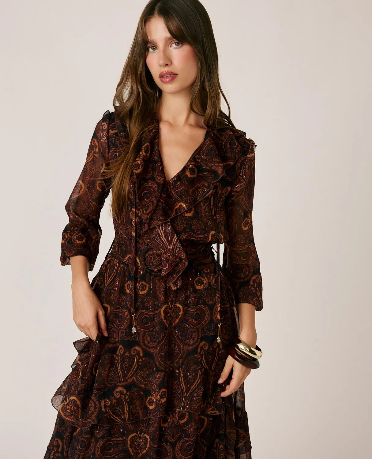 Alma en Pena I26CL0239 robe midi marron volants