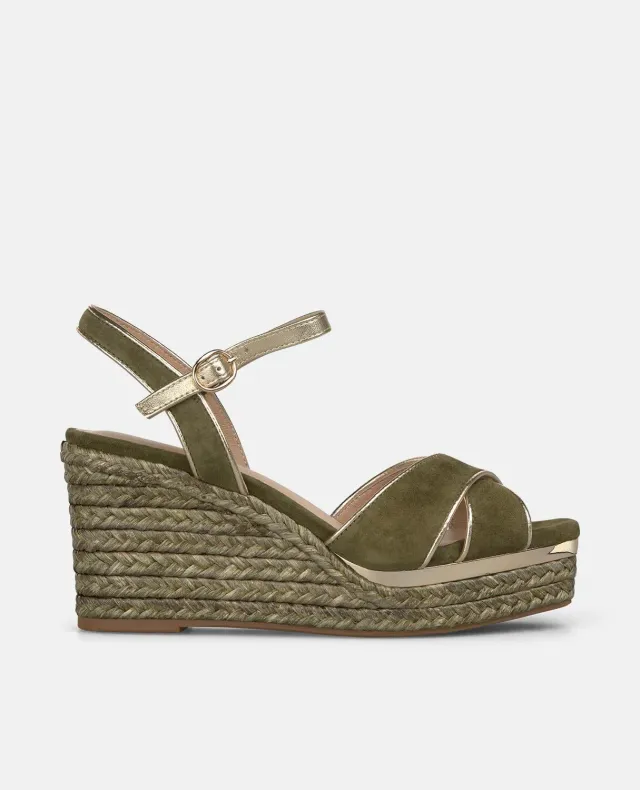 Alma en Pena Suede V266001 compensées kaki brides croisées