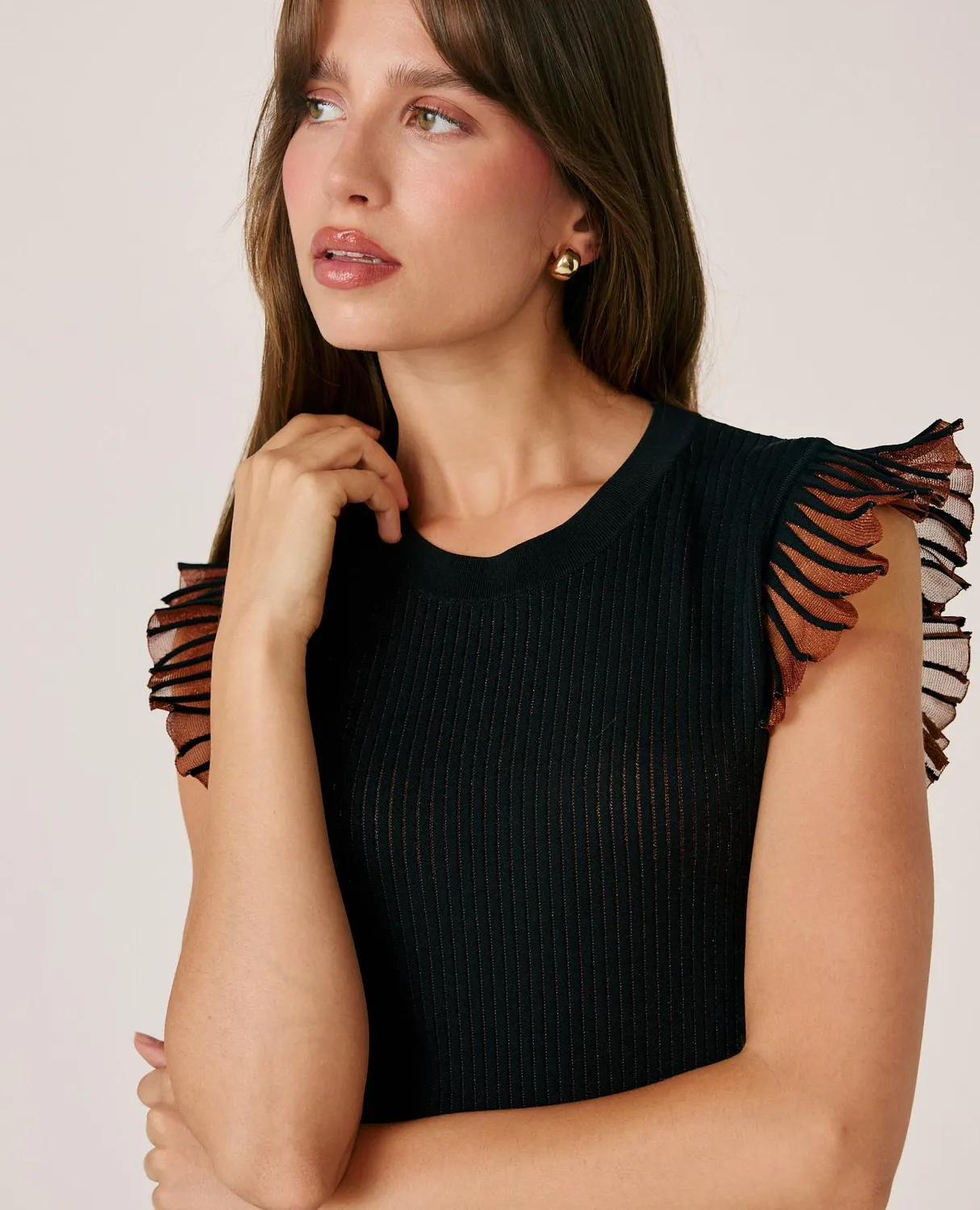 Alma en Pena I26CL0212 robe midi noire canalé ajustée