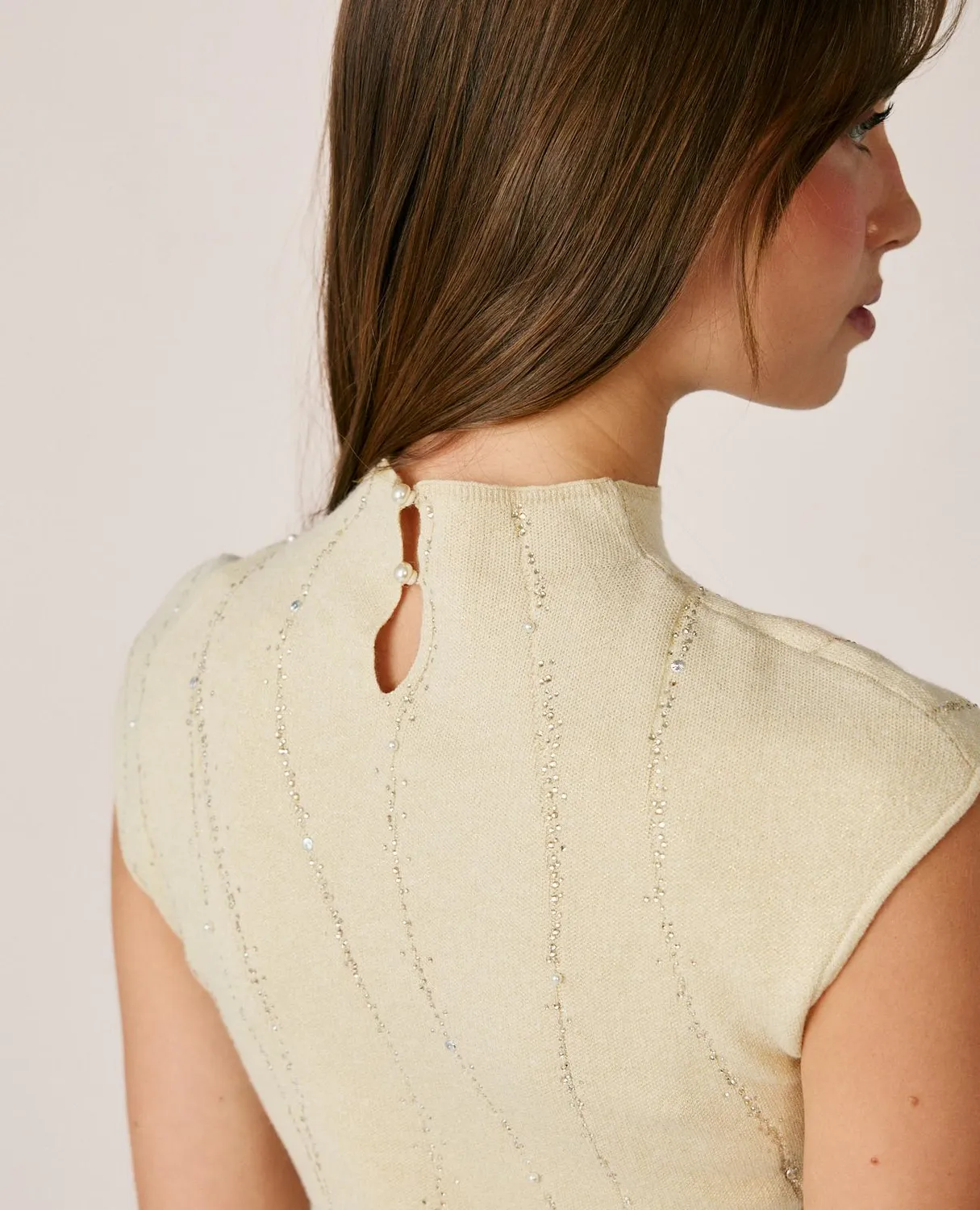Alma en Pena I26CL0616 top maille blanc broderie brillante
