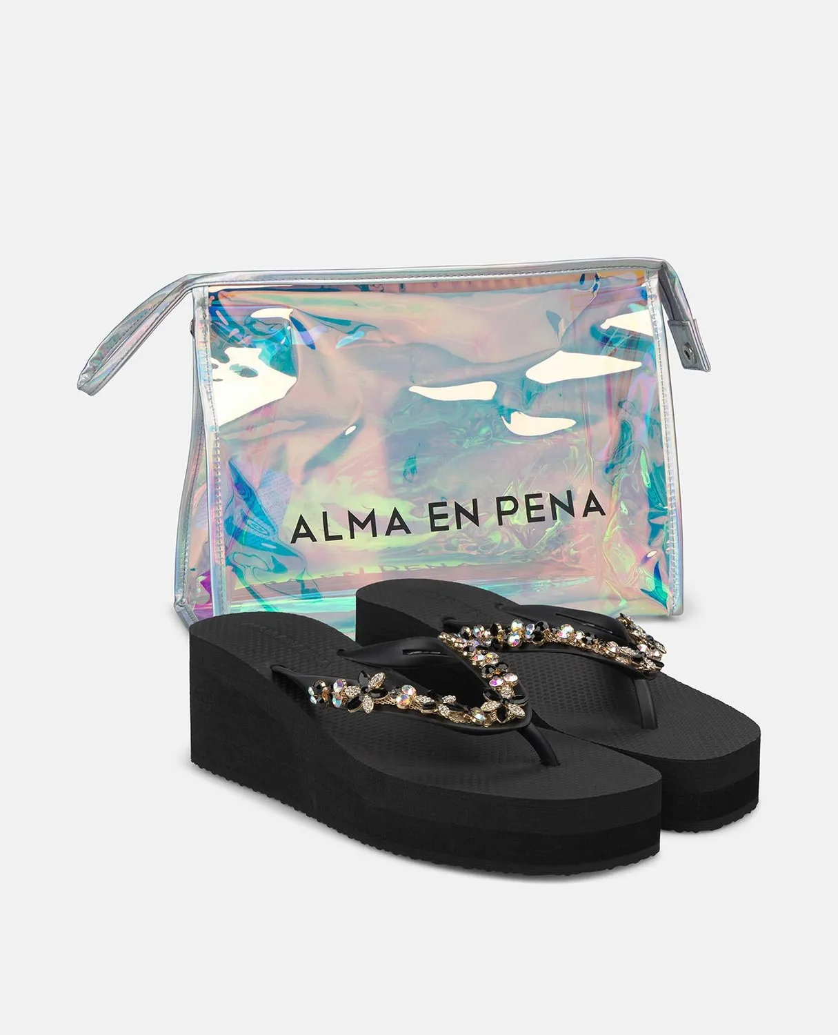 Alma en Pena V251999 tongs fleur noires 4,5 cm
