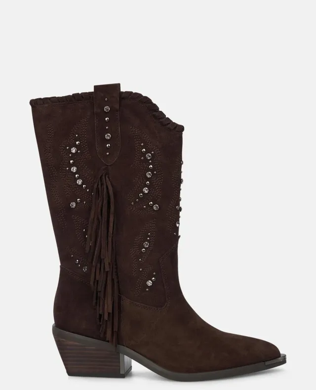 Alma en Pena I250901 bottines cowboy marron franges plates