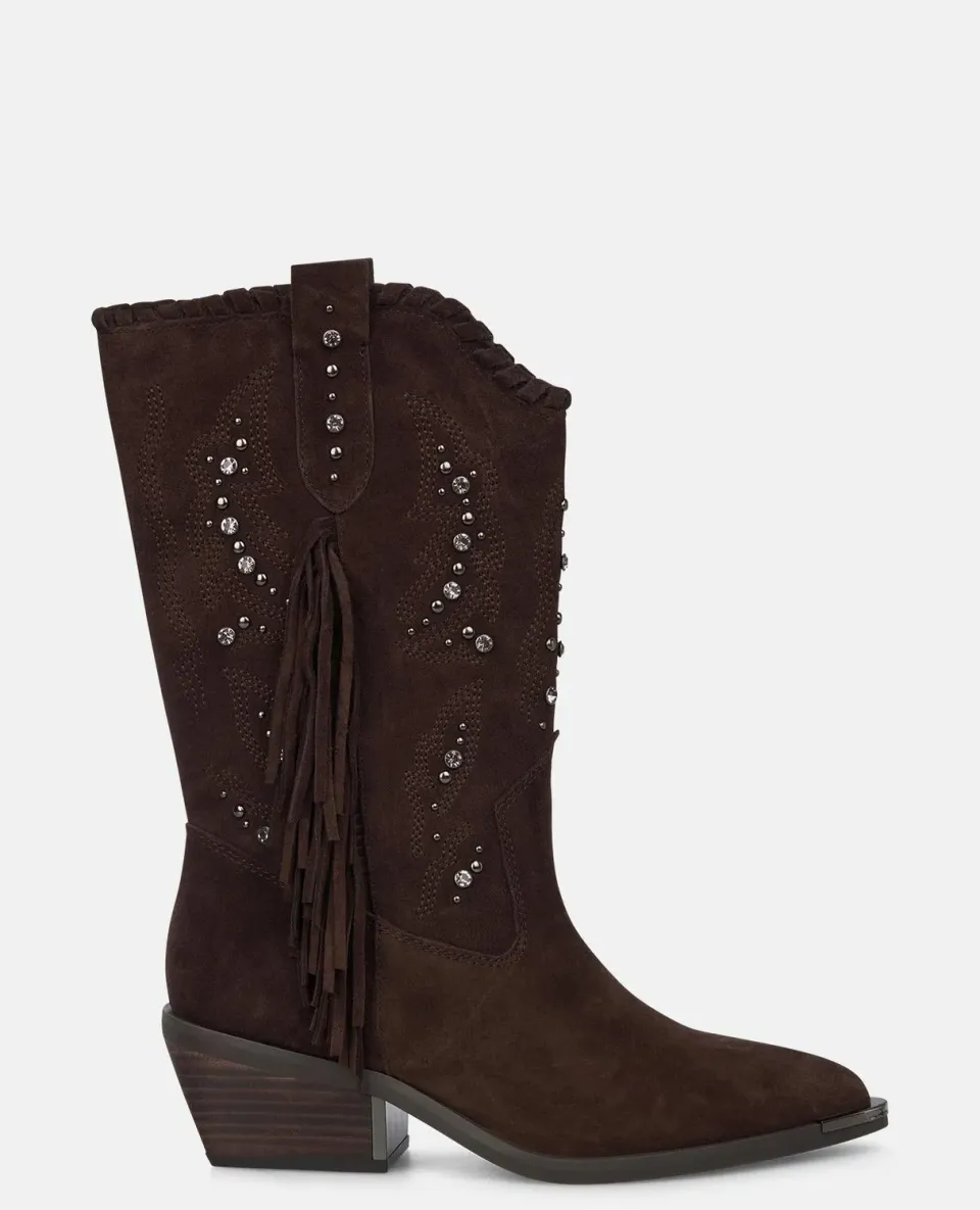 Alma en Pena I250901 bottines cowboy marron franges plates