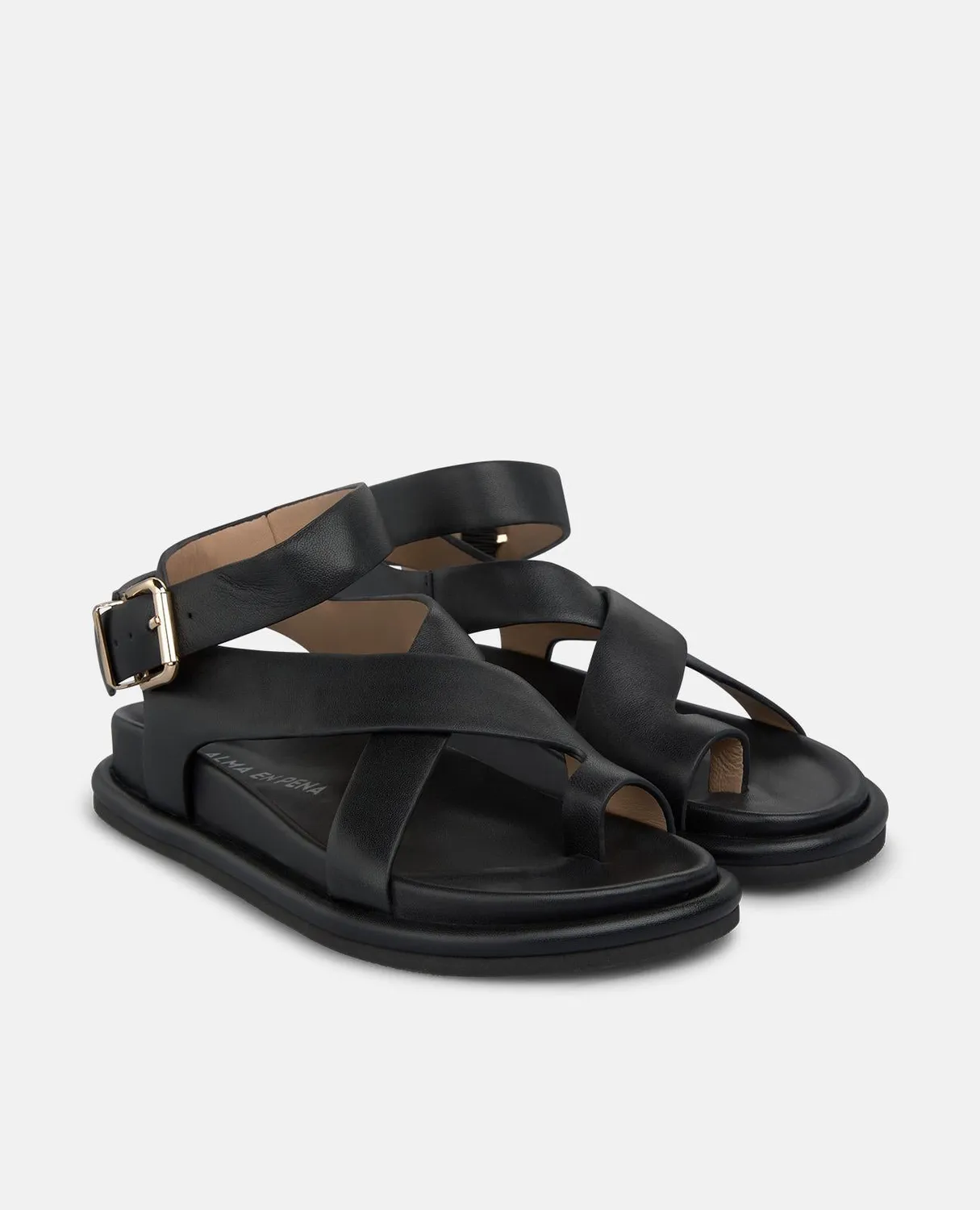 Alma en Pena V267003 sandale plate cuir noir cheville 2 cm