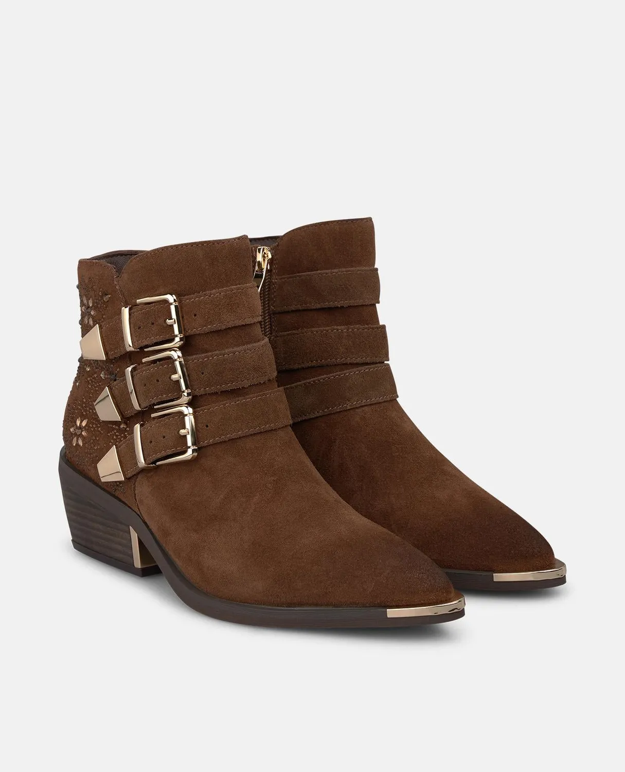 Alma en Pena I260556 bottines daim camel boucles talon 5 cm