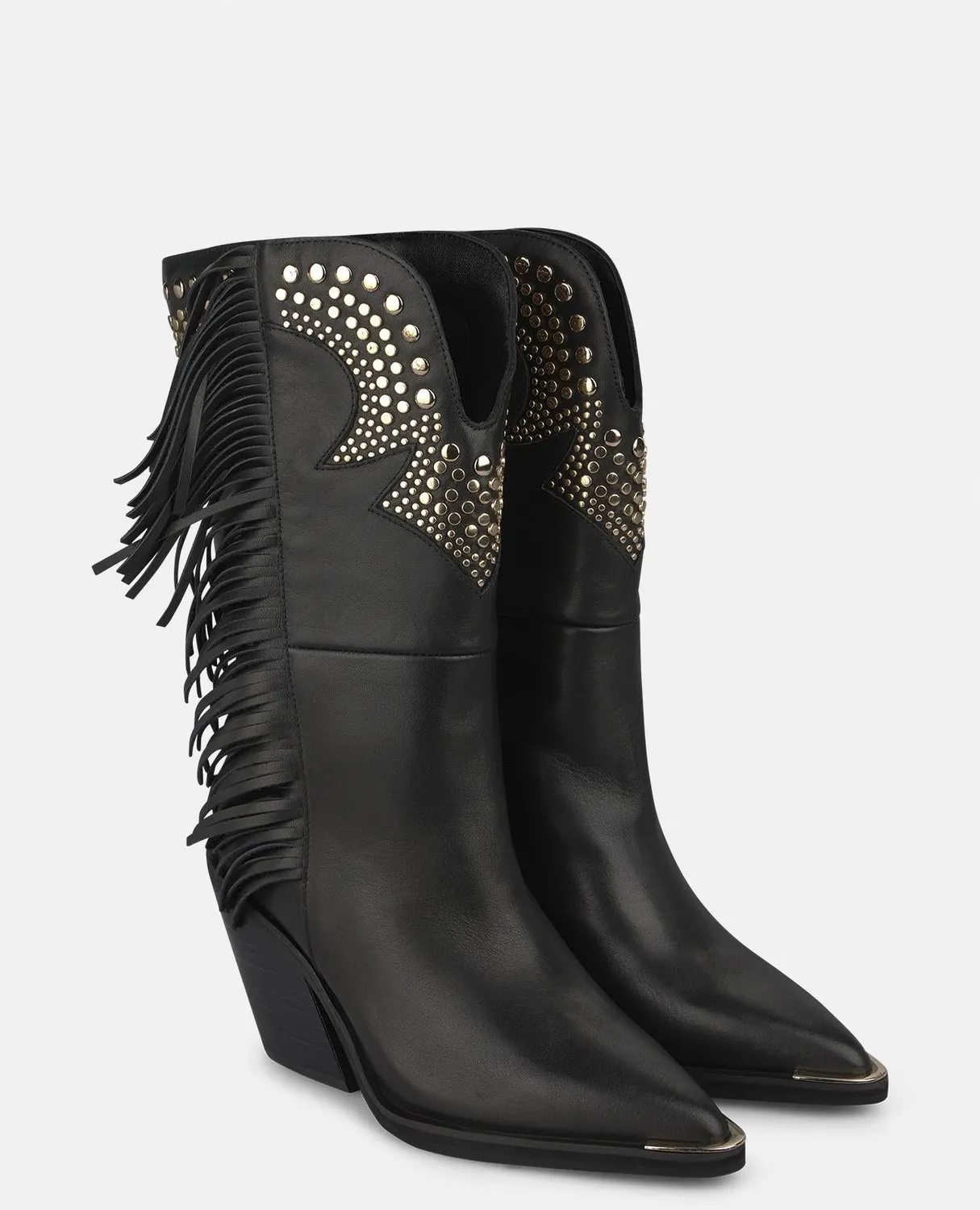 Alma en Pena I260716 bottes cowboy noires cuir cloutées