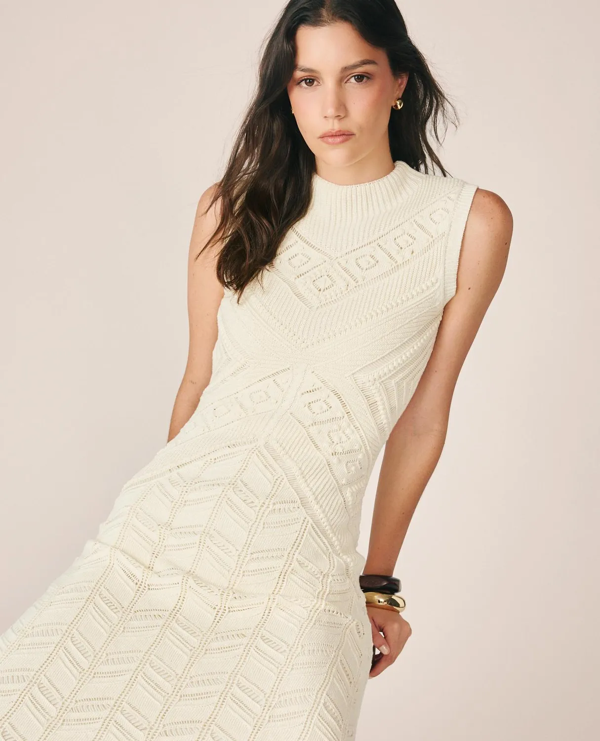 Alma en Pena I26CL0200 robe maxi blanche coton ajouré