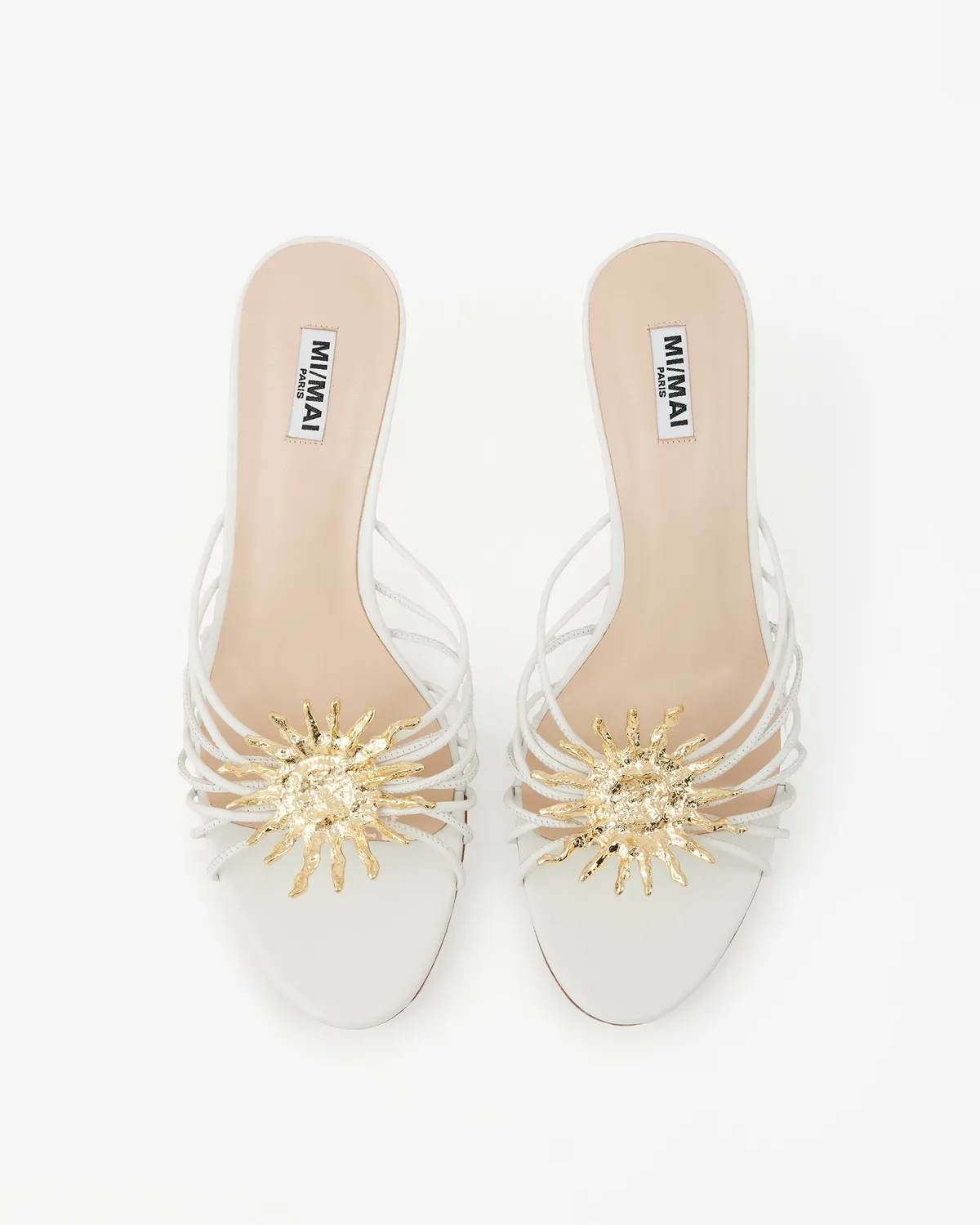 Mi/Mai Salomé White mules blanches cuir bijou doré