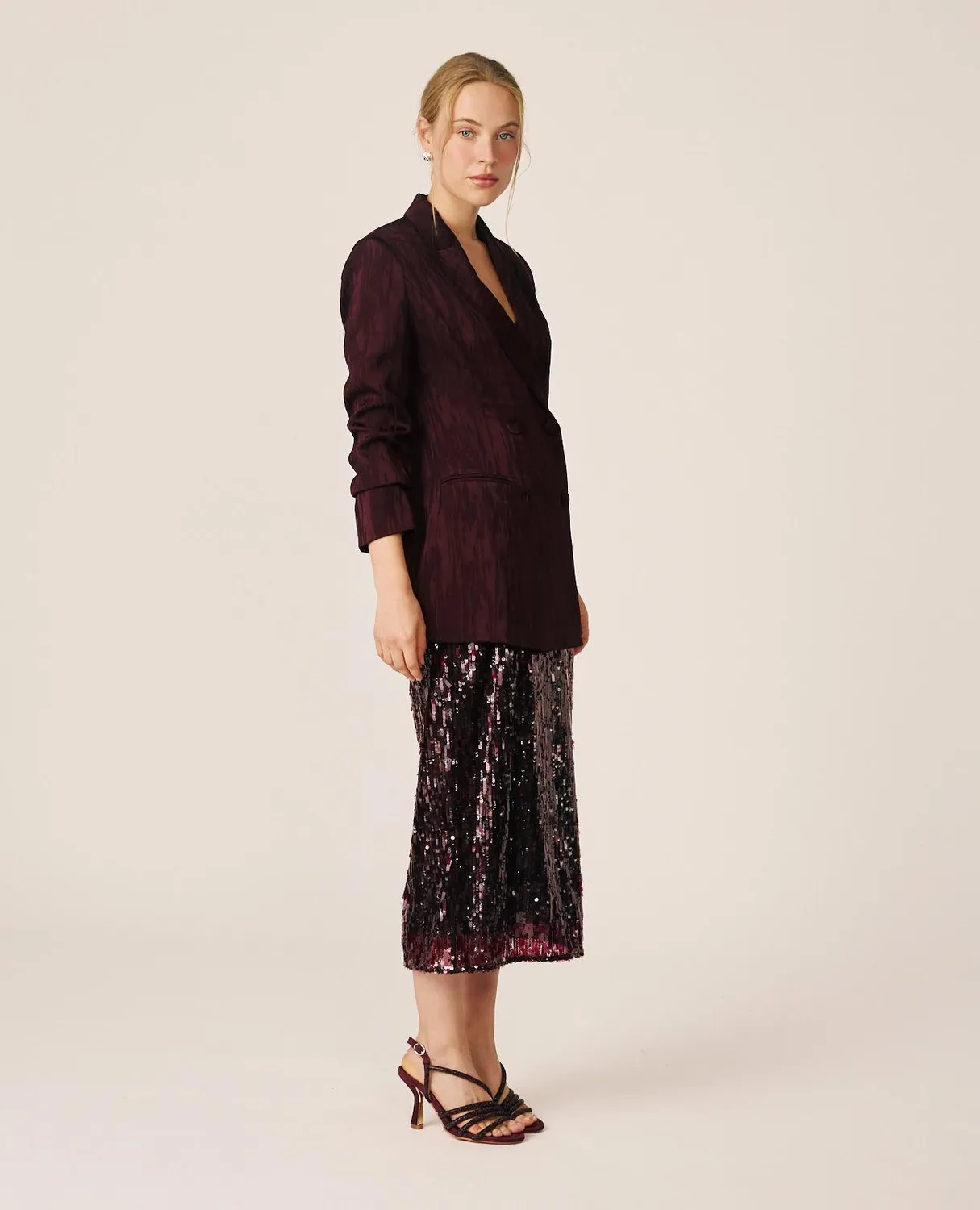 Alma en Pena I26CL1806 jupe midi bordeaux sequins