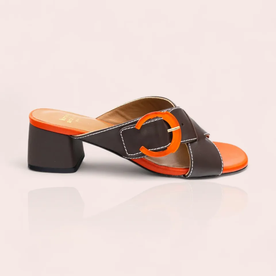 Karine Arabian TIFFANY mule cuir marron talon 45 mm
