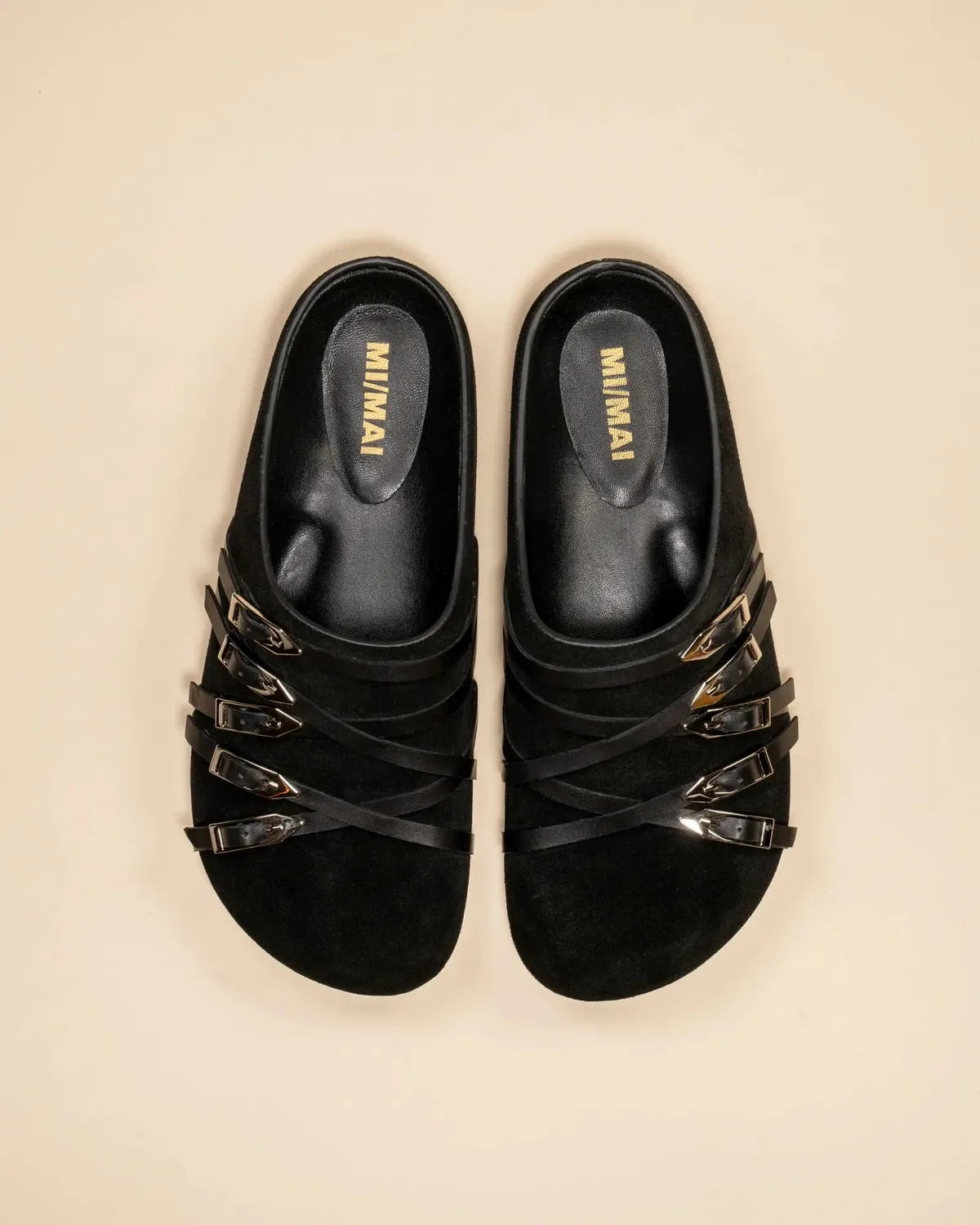 Mi/Mai Toledo sabots mules daim noir brides boucles