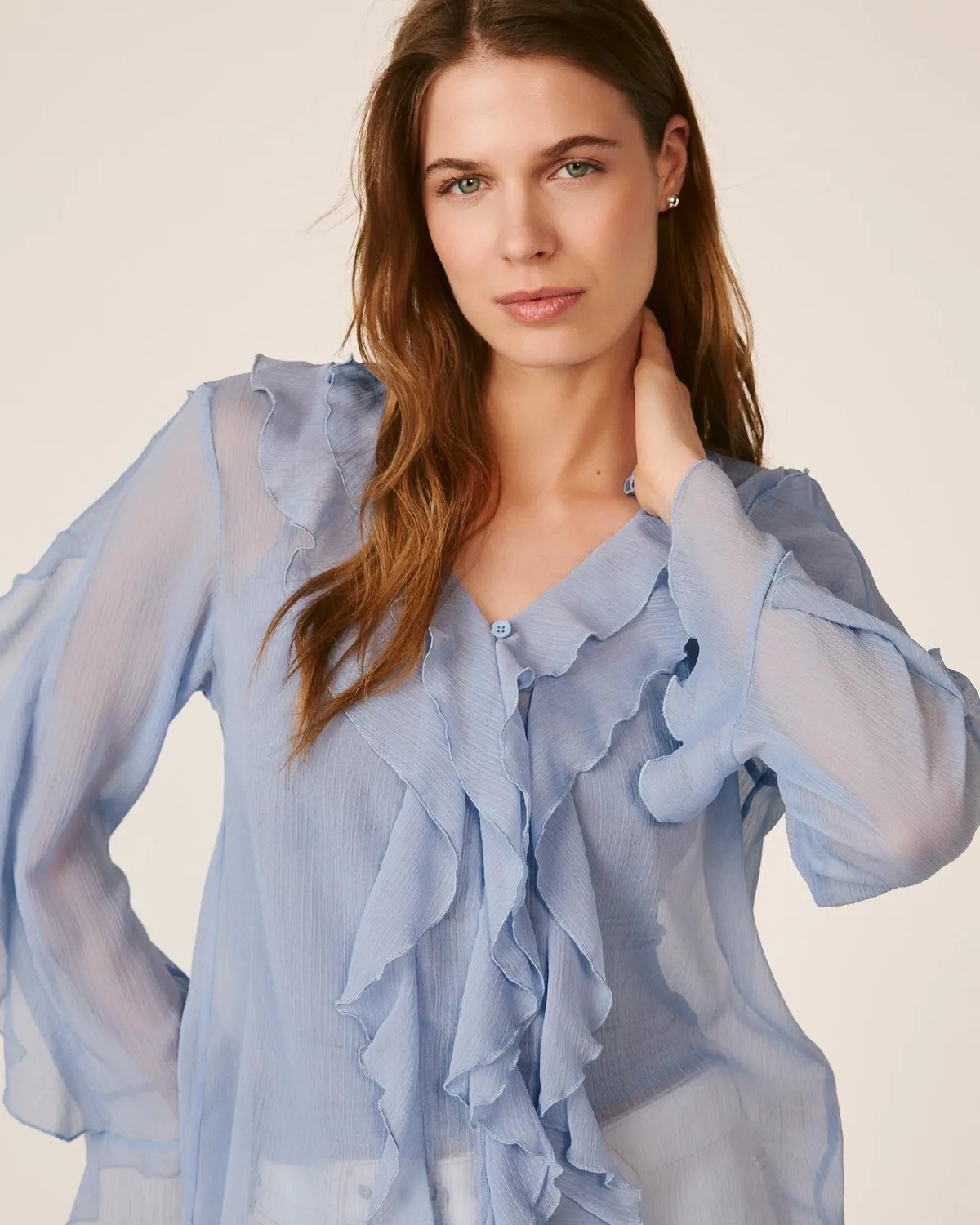 Alma en Pena V26CL0517 blouse volants bleu ciel S-XXL