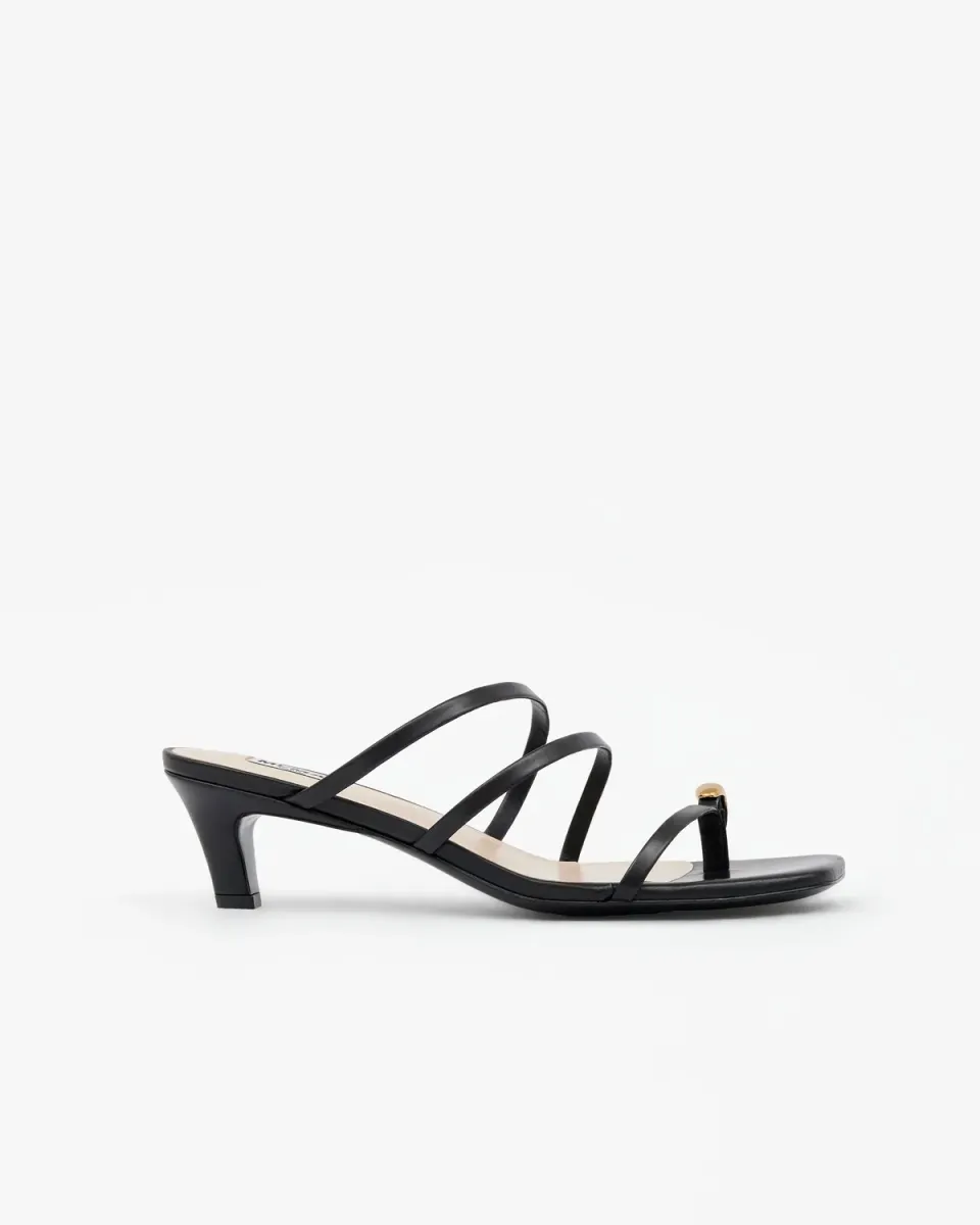 Mi/Mai Lima Black mules noires talon bas doré