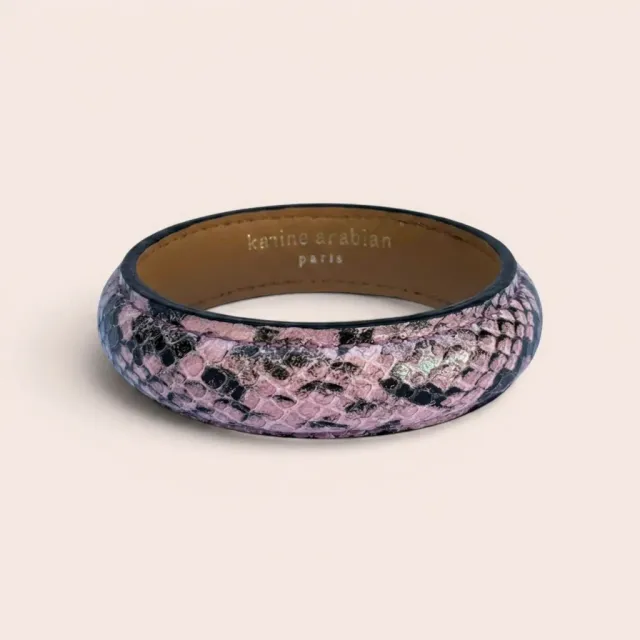 Karine Arabian Jonc Bracelet Cuir Serpent Rose Noir