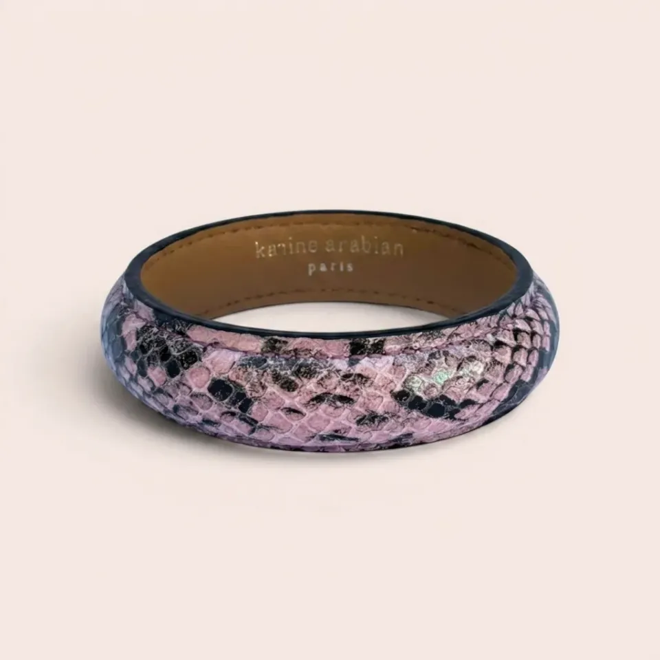 Karine Arabian Jonc Bracelet Cuir Serpent Rose Noir