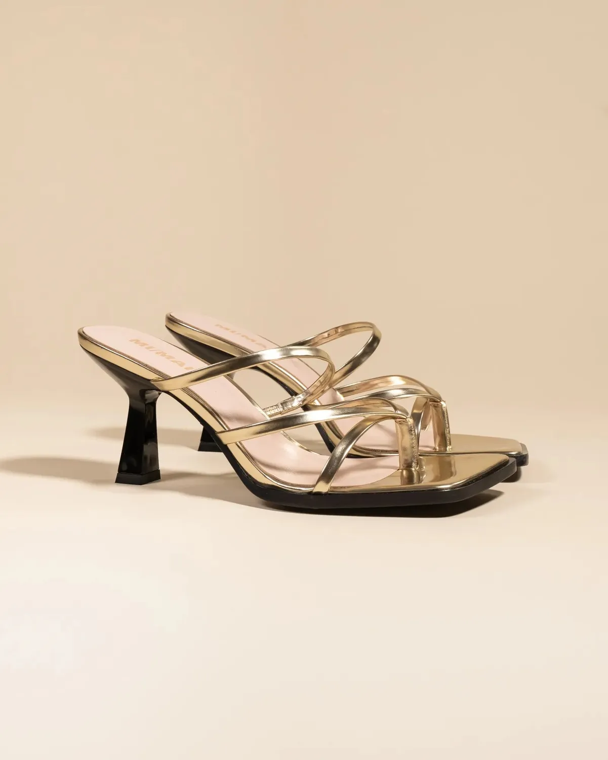 Mi/Mai Misty Gold Mirror mules cuir doré bout carré