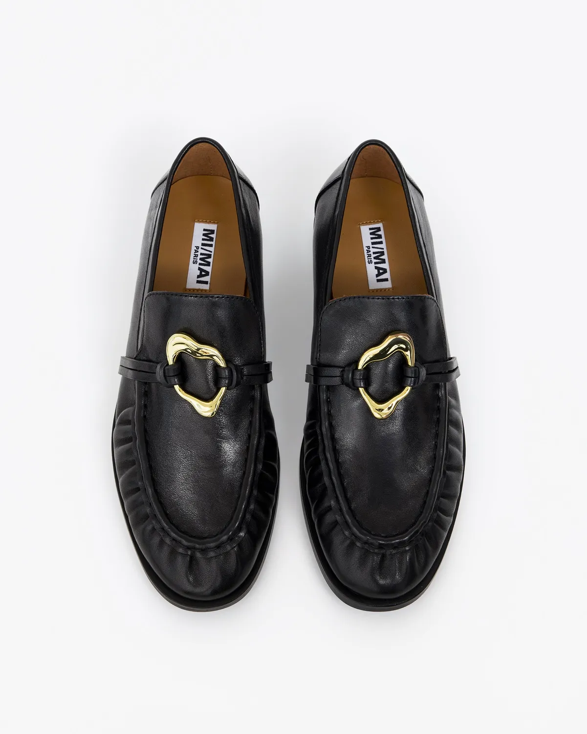 Mi/Mai Orso Black Melt mocassins cuir noir bijou doré